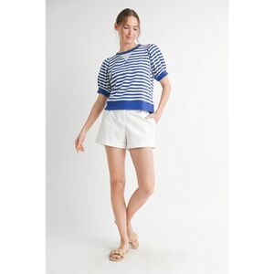 275. Blue and White Striped Crew Neck